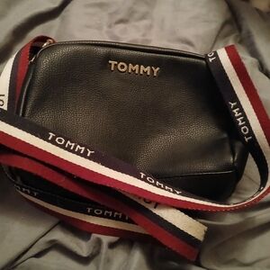 Tommy Hilfiger Black Crossbody with Red, White & Navy Strap